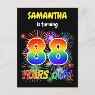 88th Birthday - Fun Fireworks, Rainbow Look "88" Postcard