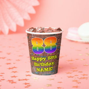 88th Birthday: Fun Graffiti-Inspired Rainbow 88 Paper Cups