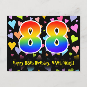 88th Birthday: Fun Hearts Pattern, Rainbow 88 Postcard