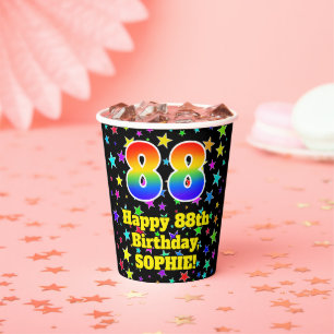 88th Birthday: Fun Stars Pattern and Rainbow 88 Paper Cups