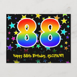 88th Birthday: Fun Stars Pattern, Rainbow 88, Name Postcard