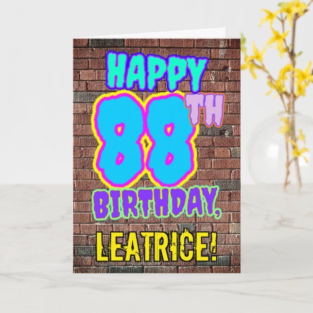 88th Birthday - Fun, Urban Graffiti Inspired Look Card (Yellow Flower)