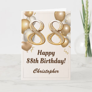 88th Birthday Gold Balloons and Confetti Birthday Card