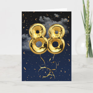88th Birthday Gold Mylar Balloon and Confetti Card