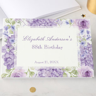 88th Birthday Guest Book Elegant Purple Floral