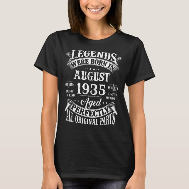 88th Birthday  Legends Born In August 1935 88 Year T-Shirt (Front)