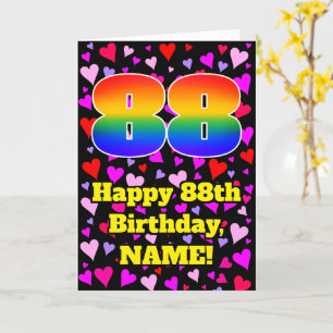 88th Birthday: Loving Hearts Pattern, Rainbow # 88 Card