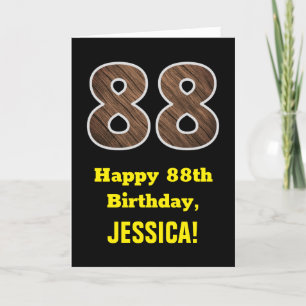 88th Birthday: Name, Faux Wood Grain Pattern "88" Card