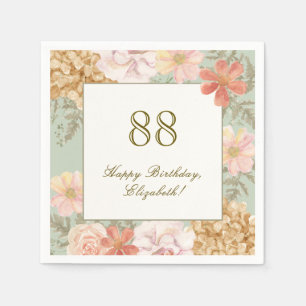 88th Birthday Napkin Autumn Color Floral Sage
