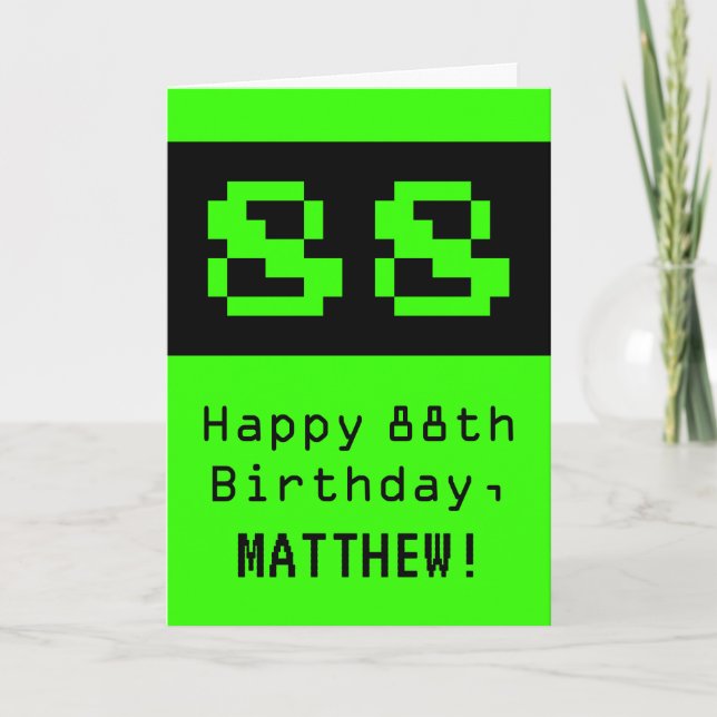 88th Birthday: Nerdy / Geeky Style "88" and Name Card (Front)