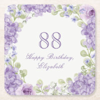 88th Birthday Paper Coaster Elegant Purple Floral