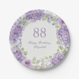 88th Birthday Paper Plates Elegant Purple Floral