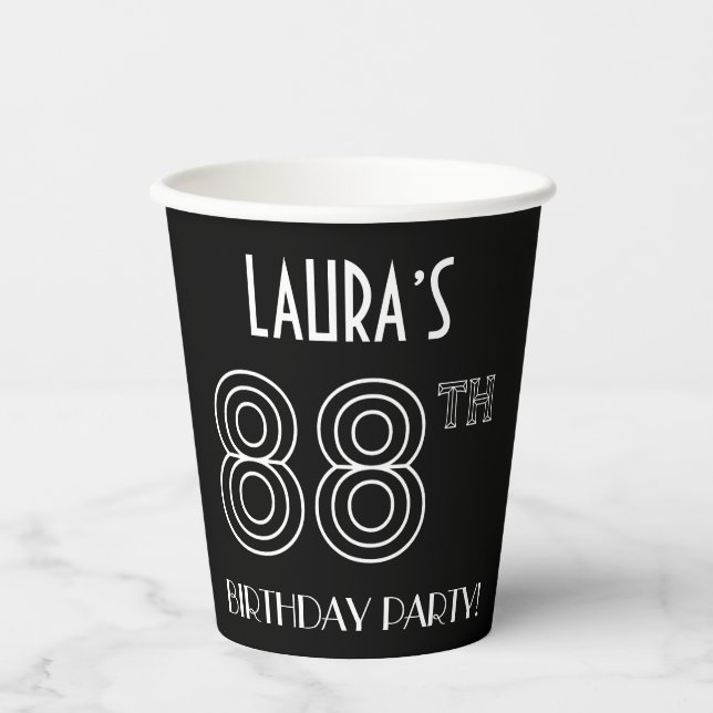 88th Birthday Party: Art Deco Style + Custom Name Paper Cups (Front)