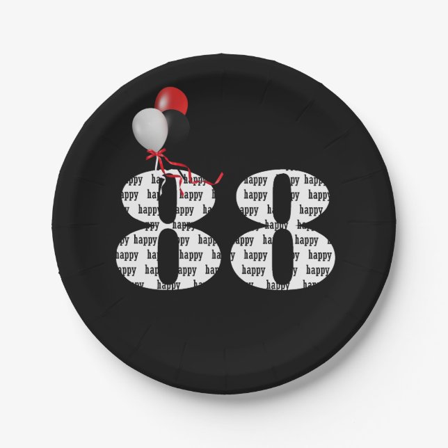 88th birthday party balloons paper plate (Front)