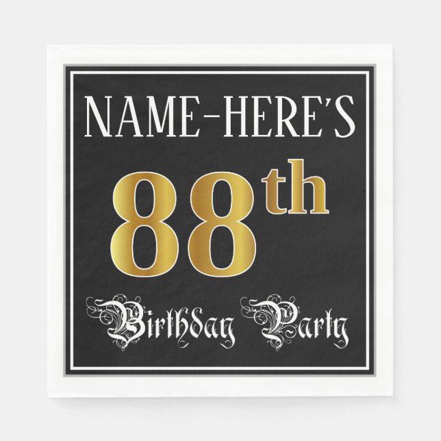88th Birthday Party — Fancy Script, Faux Gold Look Napkin (Front)