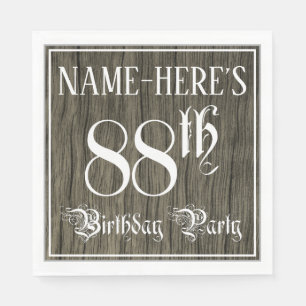 88th Birthday Party — Fancy Script, Faux Wood Look Napkin