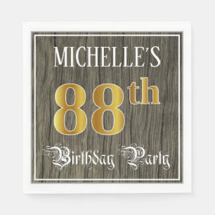 88th Birthday Party — Faux Gold & Faux Wood Looks Napkin