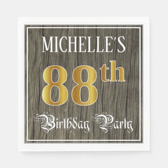 88th Birthday Party — Faux Gold & Faux Wood Looks Napkin (Front)
