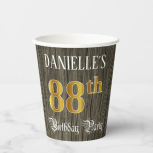 88th Birthday Party — Faux Gold & Faux Wood Looks Paper Cups