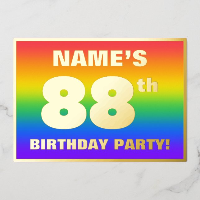 88th Birthday Party: Fun, Colorful Rainbow Pattern (Front)