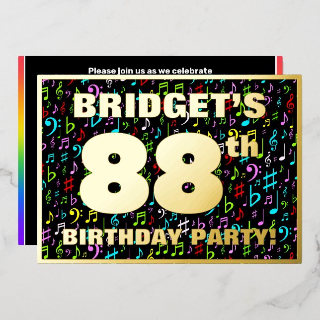 88th Birthday Party — Fun, Colourful Music Symbols (Front/Back)