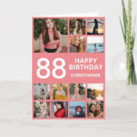 88th Birthday Photo Collage 13 Photos Pink & White