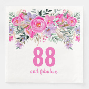 88th birthday pink floral party napkins