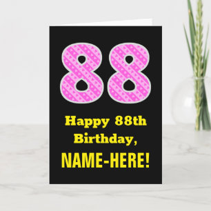 88th Birthday: Pink Stripes and Hearts "88" + Name Card