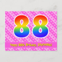 88th Birthday: Pink Stripes & Hearts, Rainbow 88