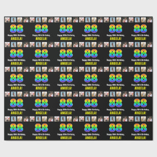 88th Birthday: Rainbow “88“; Custom Photos & Name Wrapping Paper