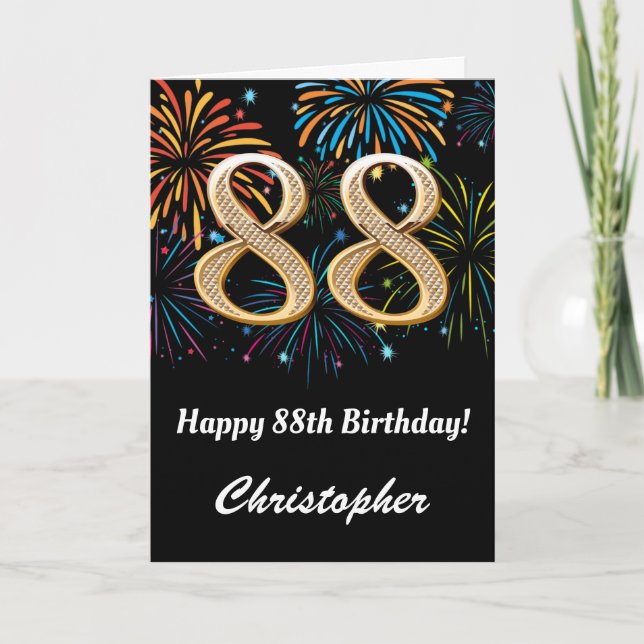 88th Birthday Rainbow Fireworks Black and Gold Card (Front)