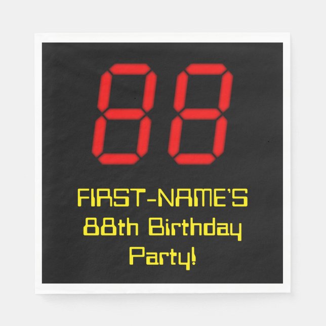 88th Birthday: Red Digital Clock Style "88" + Name Napkin (Front)