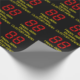 88th Birthday: Red Digital Clock Style "88" + Name Wrapping Paper