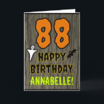 88th Birthday: Spooky Halloween Theme, Custom Name Card<br><div class="desc">The front of this spooky and scary Halloween birthday themed greeting card design features a large number "88". It also features the message "HAPPY BIRTHDAY, ", and a customizable name. There are also depictions of a ghost and a bat on the front. The inside features a customized birthday greeting message,...</div>