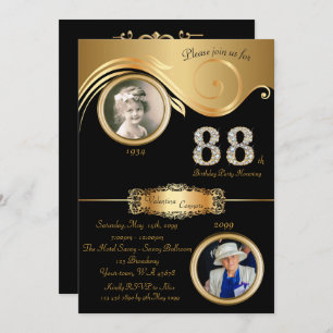 88th,Birthday Woman 88th,elegant art deco,black Invitation