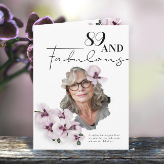 89 & Fabulous Orchid Photo Birthday Greeting Card