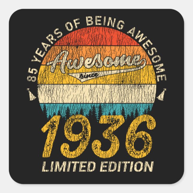 89 Year Old Bday 1936 Awesome 89th Birthday Gift Square Sticker (Front)
