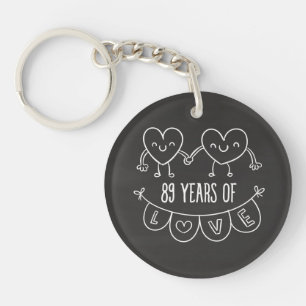 89th Anniversary Gift Chalk Hearts Key Ring