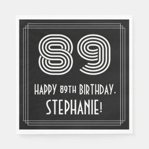89th Birthday: Art Deco Inspired Look "89" + Name Napkin