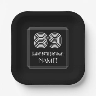89th Birthday — Art Deco Inspired Look “89” + Name Paper Plate