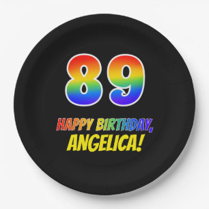 89th Birthday: Bold, Fun, Simple, Rainbow 89 Paper Plate