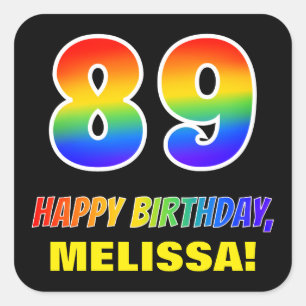 89th Birthday: Bold, Fun, Simple, Rainbow 89 Square Sticker