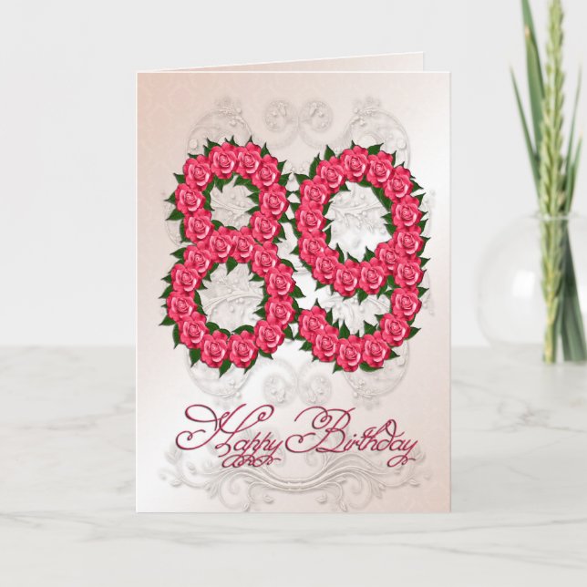 89th birthday card with roses and leaves (Front)