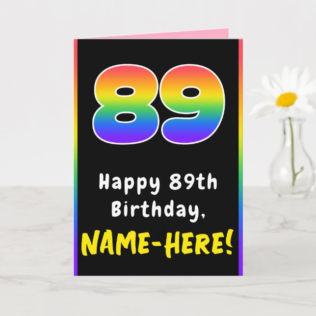 89th Birthday: Colorful Rainbow # 89, Custom Name Card (Small Plant)