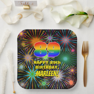 89th Birthday: Colourful, Fun Celebratory Firework Paper Plate