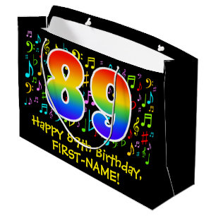 89th Birthday - Colourful Music Symbols, Rainbow 8 Large Gift Bag