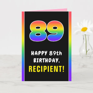 89th Birthday: Colourful Rainbow # 89, Custom Name Card