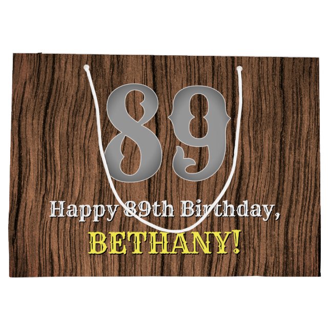89th Birthday: Country Western Inspired Look, Name Large Gift Bag (Back)