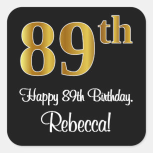 89th Birthday – Elegant Luxurious Faux Gold Look # Square Sticker