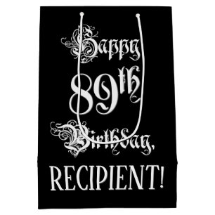89th Birthday: Fancy, Elegant Script + Custom Name Medium Gift Bag
